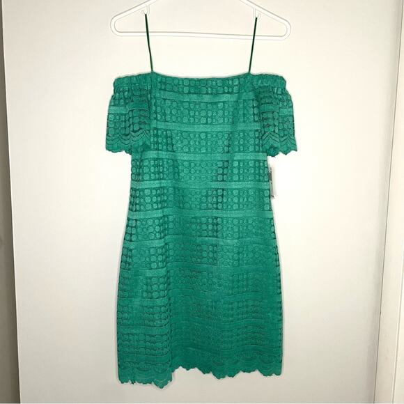 NWT New Trina Turk Merengue Off Shoulder Lace Dress in Aqua Size XS - Picture 4 of 9
